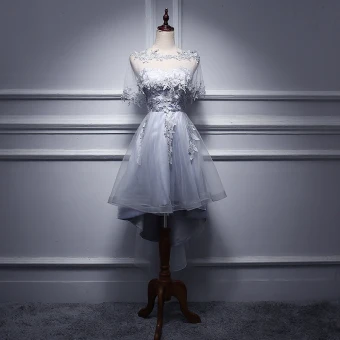 2 Bit Formella Klänningar 2017 Cocktailklänningar Grå Prinsessa Asymmetrisk Halterneck Ärmlös Axelbandslös Appliqués Blomma