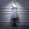 2 Piece Formal Dresses 2017 Cocktail Dresses Grey A-Line / Princess Asymmetrical Backless Sleeveless Strapless Appliques Flower