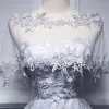 2 Piece Formal Dresses 2017 Cocktail Dresses Grey A-Line / Princess Asymmetrical Backless Sleeveless Strapless Appliques Flower