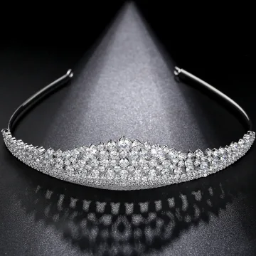 Eleganckie Srebrny Rhinestone Ślub Tiara 2022 Ozdoby Do Włosów Ślubne Cyrkon Stop