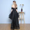 Chic / Beautiful Formal Dresses 2017 Cocktail Dresses Black A-Line / Princess Asymmetrical Cascading Ruffles Off-The-Shoulder Backless Sleeveless Lace Appliques Pearl