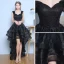 Chic / Beautiful Formal Dresses 2017 Cocktail Dresses Black A-Line / Princess Asymmetrical Cascading Ruffles Off-The-Shoulder Backless Sleeveless Lace Appliques Pearl