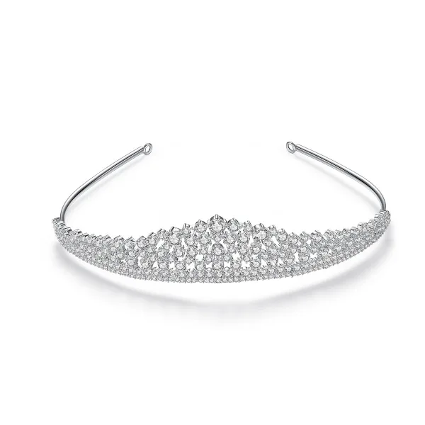 Eleganckie Srebrny Rhinestone Ślub Tiara 2022 Ozdoby Do Włosów Ślubne Cyrkon Stop