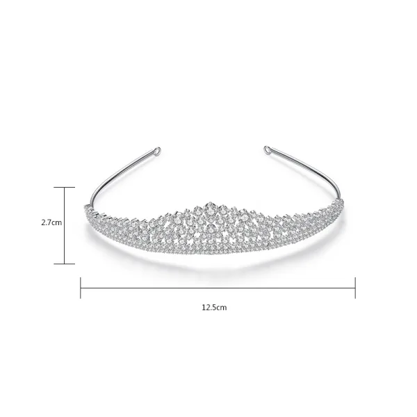 Eleganckie Srebrny Rhinestone Ślub Tiara 2022 Ozdoby Do Włosów Ślubne Cyrkon Stop