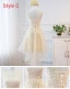 High Low Champagne Summer Bridesmaid Dresses 2018 A-Line / Princess Appliques Lace Asymmetrical Ruffle Backless Wedding Party Dresses