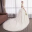 Elegant Champagne Wedding Dresses 2018 Ball Gown Lace Flower Off-The-Shoulder Backless Sleeveless Chapel Train Wedding