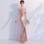 Sparkly Champagne Evening Dresses  2018 Trumpet / Mermaid Sequins Rhinestone Scoop Neck 1/2 Sleeves Floor-Length / Long Formal Dresses