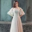 Elegant Grey Evening Dresses  2018 A-Line / Princess Pleated Beading Crystal Off-The-Shoulder Backless Short Sleeve Floor-Length / Long Formal Dresses