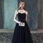 Chic / Belle Noire Robe De Bal 2018 Princesse Noeud Tachetée Bretelles Spaghetti Dos Nu Sans Manches Longue Robe De Ceremonie