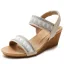 Bohemia Beige Rhinestone Street Wear Holiday Womens Sandals 2021 5 cm Wedges Open / Peep Toe Sandals