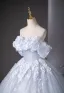 Chic / Beautiful Sky Blue Glitter Appliques Prom Dresses 2025 Ball Gown Off-The-Shoulder Short Sleeve Backless Floor-Length / Long Prom Formal Dresses