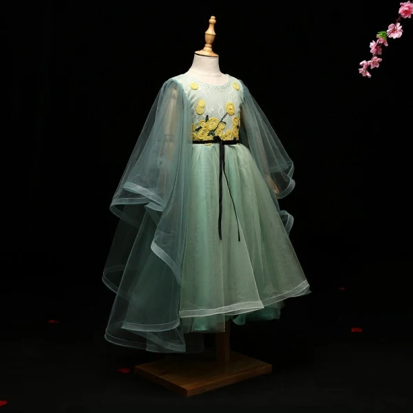 Chic / Beautiful Sage Green Flower Girl Dresses 2017 A-Line / Princess Appliques Bow Scoop Neck Backless Long Sleeve Ankle Length Wedding Party Dresses