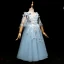 Chic / Beautiful Pool Blue Flower Girl Dresses 2017 Appliques Tassel Pearl V-Neck Backless 1/2 Sleeves Ankle Length A-Line / Princess Wedding Party Dresses