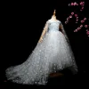 Elegant Sky Blue Flower Girl Dresses 2017 Ball Gown Lace Appliques Strapless Sleeveless Court Train Wedding Party Dresses