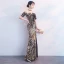 Sparkly Black Gold Evening Dresses  2018 Trumpet / Mermaid Sequins Rhinestone Scoop Neck Short Sleeve Floor-Length / Long Formal Dresses