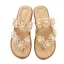 Bohemia Beige Summer Beach Flat Womens Sandals 2021 Pearl Rhinestone Lace Flower Open / Peep Toe Sandals