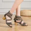 Bohême Noire Traditionnel Brodé Vêtement de rue Sandales Femme 2021 Bride Cheville 5 cm Talons Épais Peep Toes / Bout Ouvert Sandales Talons Hauts