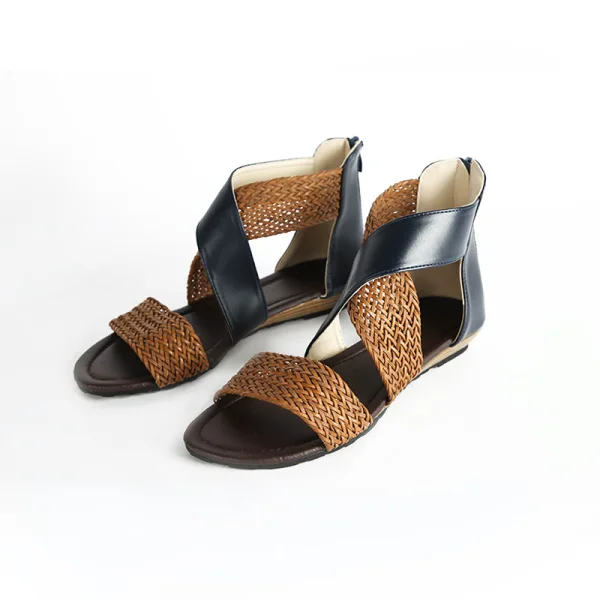 Romeins Zwarte Toevallig Zomer Platte Sandalen Dames 2021 Vlecht X-Strap Peep Toe Sandalen