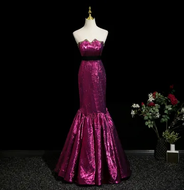 Sexy Purple Rhinestone Evening Dresses 2025 Trumpet Mermaid Strapless Sleeveless Backless Floor Length Long Formal Dresses