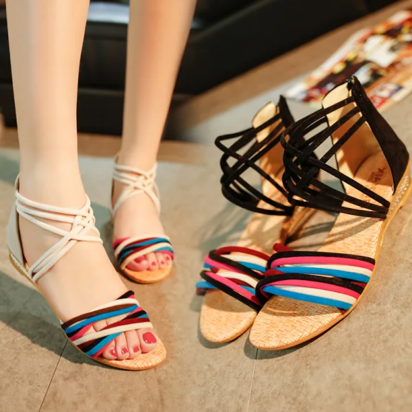 Bohemia Black Summer Street Wear Beach Flat Womens Sandals 2021 X-Strap Open / Peep Toe Sandals