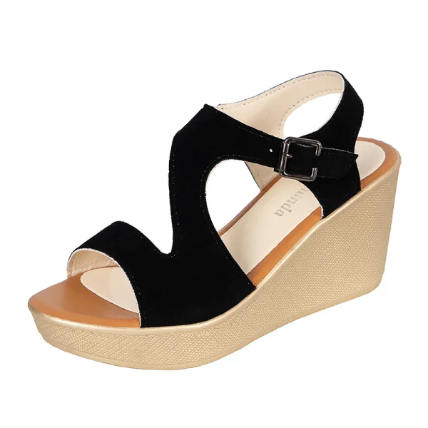 Romantic Black Street Wear Suede Womens Sandals 2021 8 cm Wedges Open / Peep Toe Sandals
