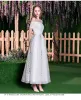 Modest / Simple Ivory Beach Wedding Dresses 2018 A-Line / Princess Sequins Ruffle Off-The-Shoulder Backless Short Sleeve Tea-length Wedding