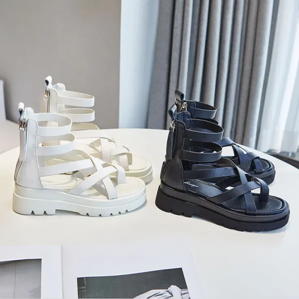 Roman White Summer Street Wear Flat Womens Sandals 2021 Ankle Strap Open / Peep Toe Sandals