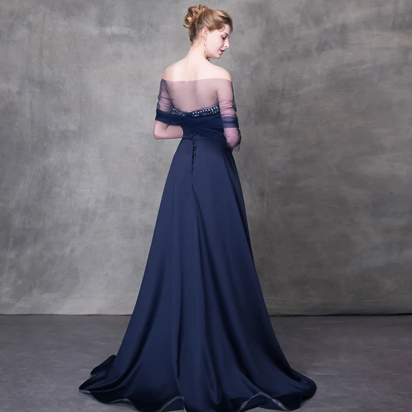Elegant Mørk Marineblå Selskapskjoler 2018 Prinsesse Krystall Rhinestone Sash Kjæreste Ryggløse Uten Ermer Feie Tog Formelle Kjoler