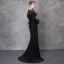 Élégant Noir Robe De Soirée 2018 Trompette / Sirène Cristal Faux Diamant Ceinture Encolure Dégagée Manches Longues Train De Balayage Robe De Ceremonie