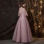 Chic / Beautiful Blushing Pink Prom Dresses 2018 A-Line / Princess Lace Appliques Pearl Sash Scoop Neck Backless 3/4 Sleeve Floor-Length / Long Formal Dresses
