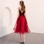 Lovely Burgundy Homecoming Graduation Dresses 2018 A-Line / Princess Suede Bow Spotted Spaghetti Straps Backless Sleeveless Knee-Length Formal Dresses