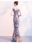 Charmant Bleu Roi Champagne Robe De Soirée 2018 Trompette / Sirène Paillettes V-Cou Dos Nu Sans Manches Longue Robe De Ceremonie