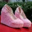 Chic / Beautiful White Lace Flower Wedding Shoes 2021 Waterproof Pearl Rhinestone Ankle Strap Wedding 10 cm Wedges Round Toe Sandals