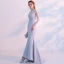 Chic / Beautiful Grey Evening Dresses  2018 Trumpet / Mermaid Beading Lace Flower Scoop Neck Sleeveless Sweep Train Formal Dresses