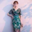 Amazing / Unique Dark Green Evening Dresses  2018 Trumpet / Mermaid Lace Flower V-Neck Short Sleeve Ankle Length Formal Dresses