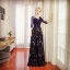 Chic / Beautiful Navy Blue Evening Dresses  2017 A-Line / Princess Beading Sequins V-Neck Backless 1/2 Sleeves Floor-Length / Long Formal Dresses