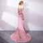 Eleganta Candy Rosa Aftonklänningar 2018 Trumpet / Sjöjungfru Rosett Hållare Halterneck Ärmlös Svep Tåg Formella Klänningar