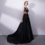Elegant Black Evening Dresses  2018 A-Line / Princess Lace V-Neck Sleeveless Court Train Formal Dresses