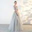 Chic / Beautiful Sage Green Prom Dresses 2018 A-Line / Princess Lace Flower Off-The-Shoulder Backless Short Sleeve Floor-Length / Long Formal Dresses