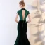 Chic / Beautiful Dark Green Evening Dresses  2018 Trumpet / Mermaid Lace Appliques Beading Crystal Scoop Neck Backless Short Sleeve Court Train Formal Dresses