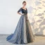 Elegant Prom Dresses 2018 A-Line / Princess Star Backless Square Neckline Short Sleeve Floor-Length / Long Formal Dresses