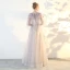 Chic / Beautiful Lavender Prom Dresses 2018 A-Line / Princess Lace Appliques V-Neck 1/2 Sleeves Floor-Length / Long Formal Dresses
