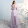 Amazing / Unique Blushing Pink Prom Dresses 2018 A-Line / Princess Scoop Neck 3/4 Sleeve Floor-Length / Long Formal Dresses