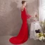Luxury / Gorgeous Red Evening Dresses  2018 Trumpet / Mermaid Beading V-Neck Backless Long Sleeve Court Train Formal Dresses