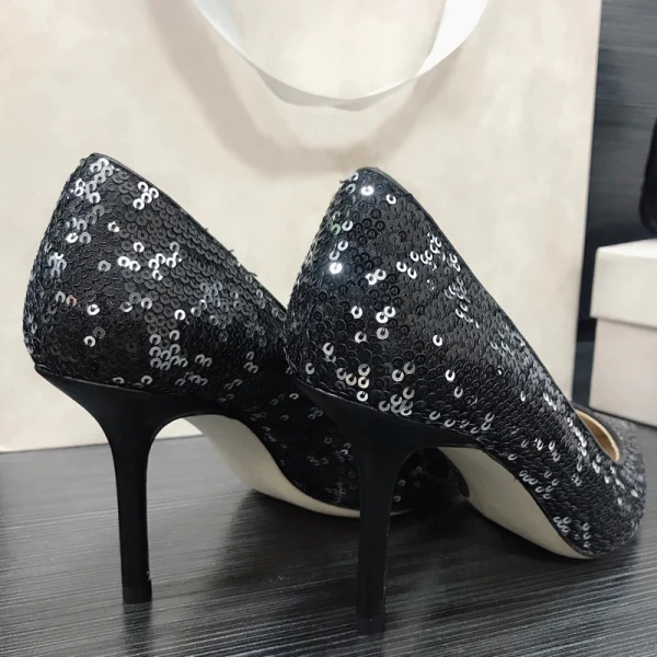 Charming Gold Sequins Evening Party Pumps 2021 Leather 8 cm Stiletto Heels Pointed Toe Pumps High Heels