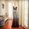Sparkly Evening Dresses  2018 Trumpet / Mermaid Sleeveless Sequins Sash V-Neck Backless Floor-Length / Long Formal Dresses