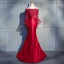 Élégant Bordeaux Robe De Soirée 2018 Trompette / Sirène Appliques En Dentelle Fleur Dos Nu Perlage Cristal Ceinture De l'épaule 3/4 Manches Train De Balayage Robe De Ceremonie