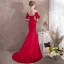 Elegant Red Evening Dresses  2018 Trumpet / Mermaid Beading Scoop Neck 1/2 Sleeves Sweep Train Formal Dresses