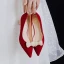 Elegant Red Pearl Bow Wedding Shoes 2021 5 cm Thick Heels Block Heels Pointed Toe Wedding Pumps High Heels