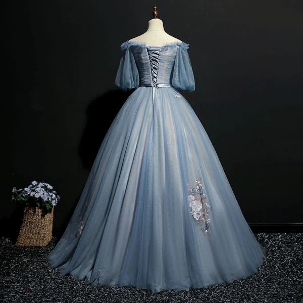 Elegant Prom Dresses 2018 Ball Gown Bow Embroidered Off-The-Shoulder Short Sleeve Floor-Length / Long Formal Dresses